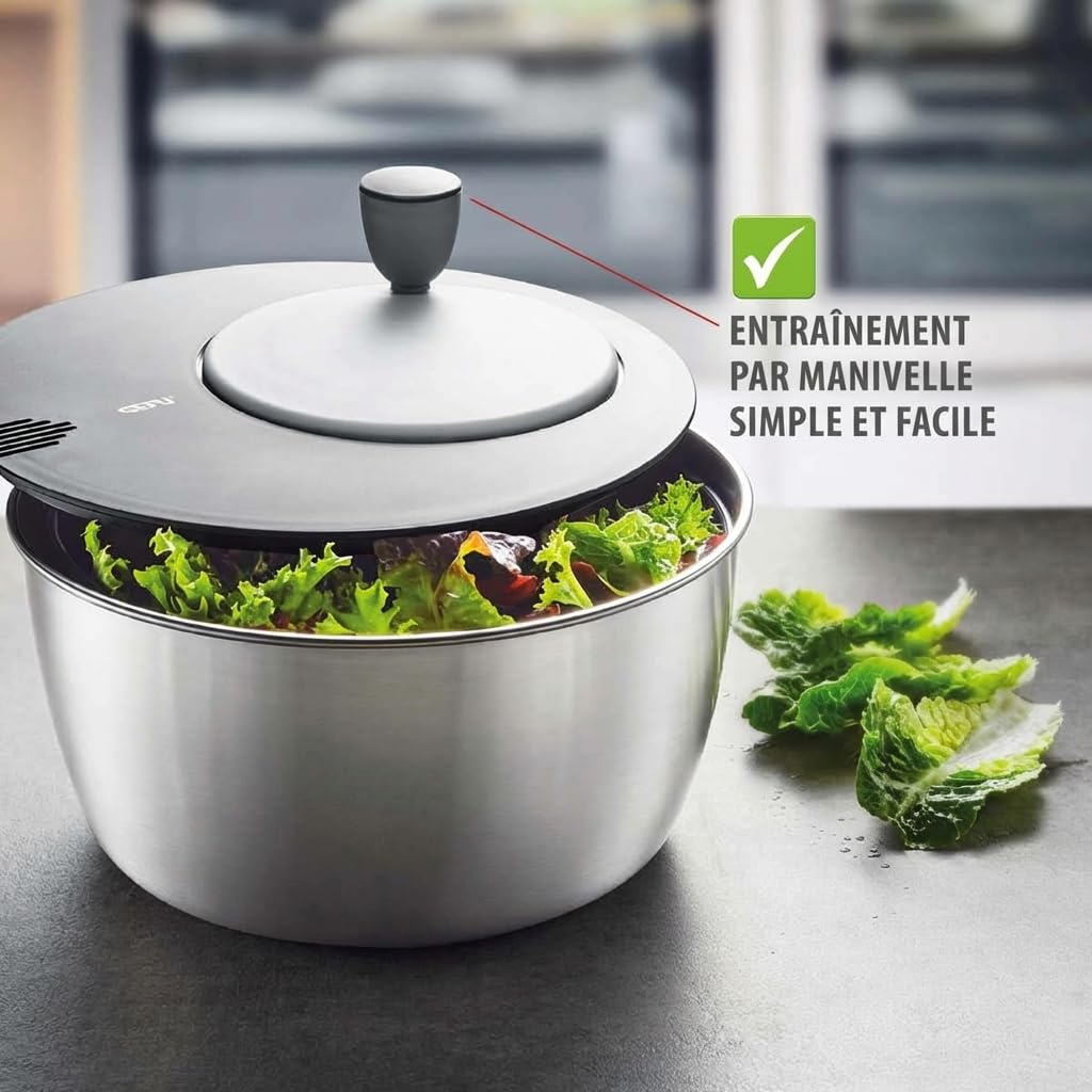 GEFU GF28180 Essoreuse à salade, Ø 25 cm - H 17,2 cm - 3 Liter, Argent