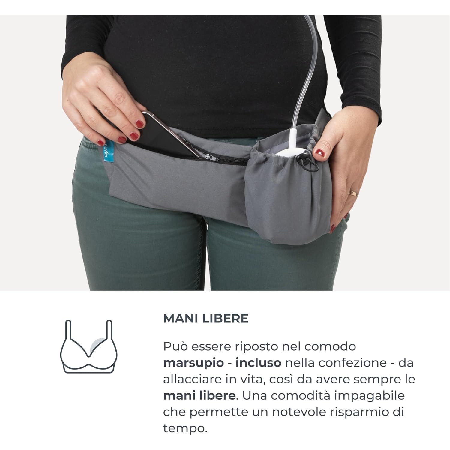 Nuvita Materno Smart Wear 1287 W - przenośny elektryczny laktator bez użycia rąk, technologia 3-fazowa, możliwość indywidualnego dopasowania, przenośny, zestaw do konwersji do podwójnego mleka