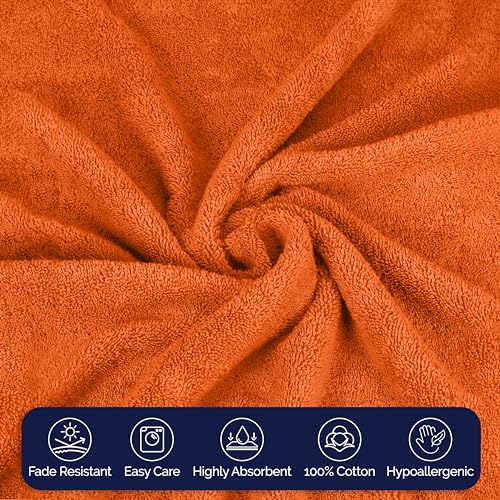 Image of Elegant Comfort Premium Cotton 8-Piece Towel Set, Includes 4 Washcloths, 2 Hand Towels and 2 Bath Towels, 100% Turkish Cotton - Highly Absorbent and Super Soft Towels for Bathroom, Orange