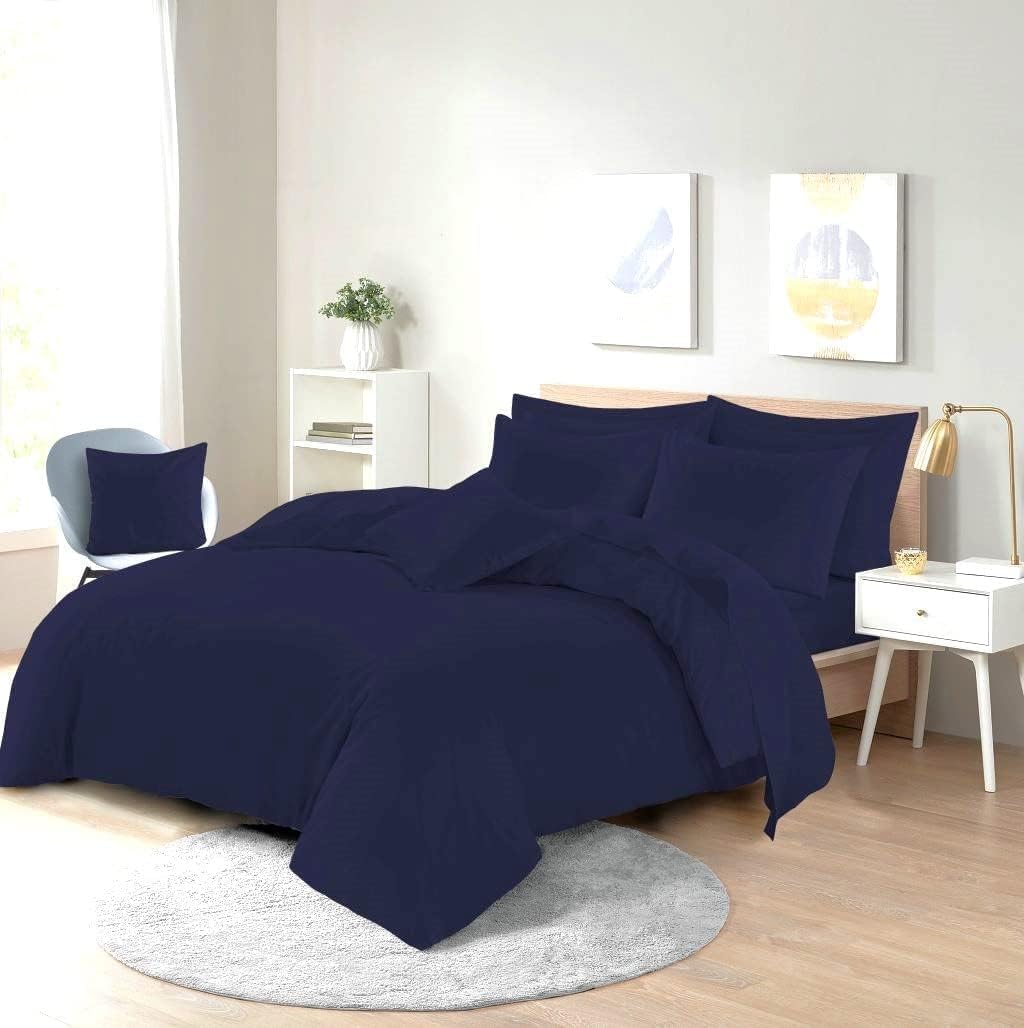 Easycare Plain Dye Navy Duvet Cover Set King Size with Matching 2 Pillowcase Soft Polycotton Easy Care Wrinkle Resistant Breathable No Iron Percale Anti Allergy Quilt Cover Bedding Set