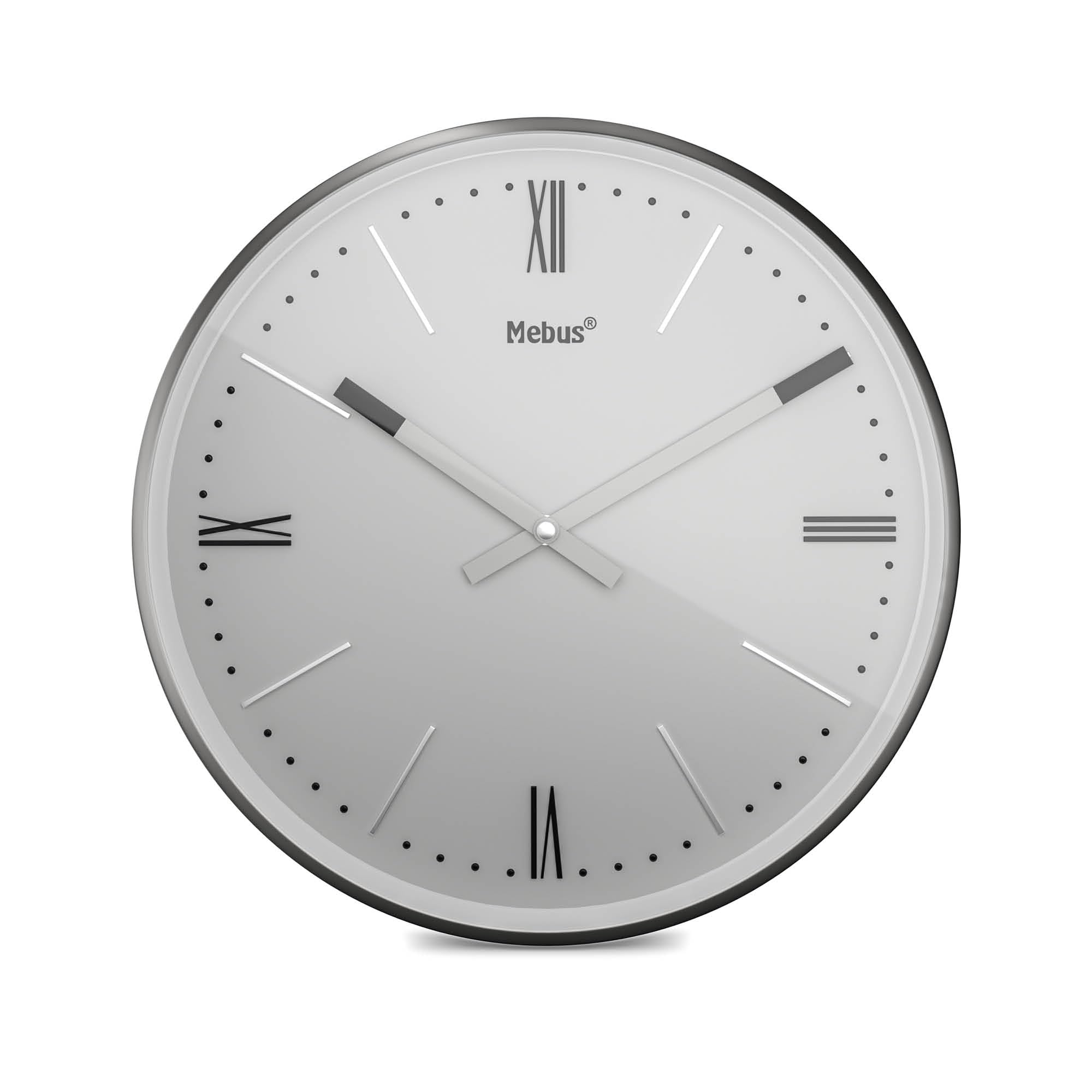 Mebus TinyTime Wall Clock with Roman Numerals, Wall Clock without Ticking Noise, Diameter 25 cm, Classic Dial in Grey, Case and Accents in Anthracite, 19780