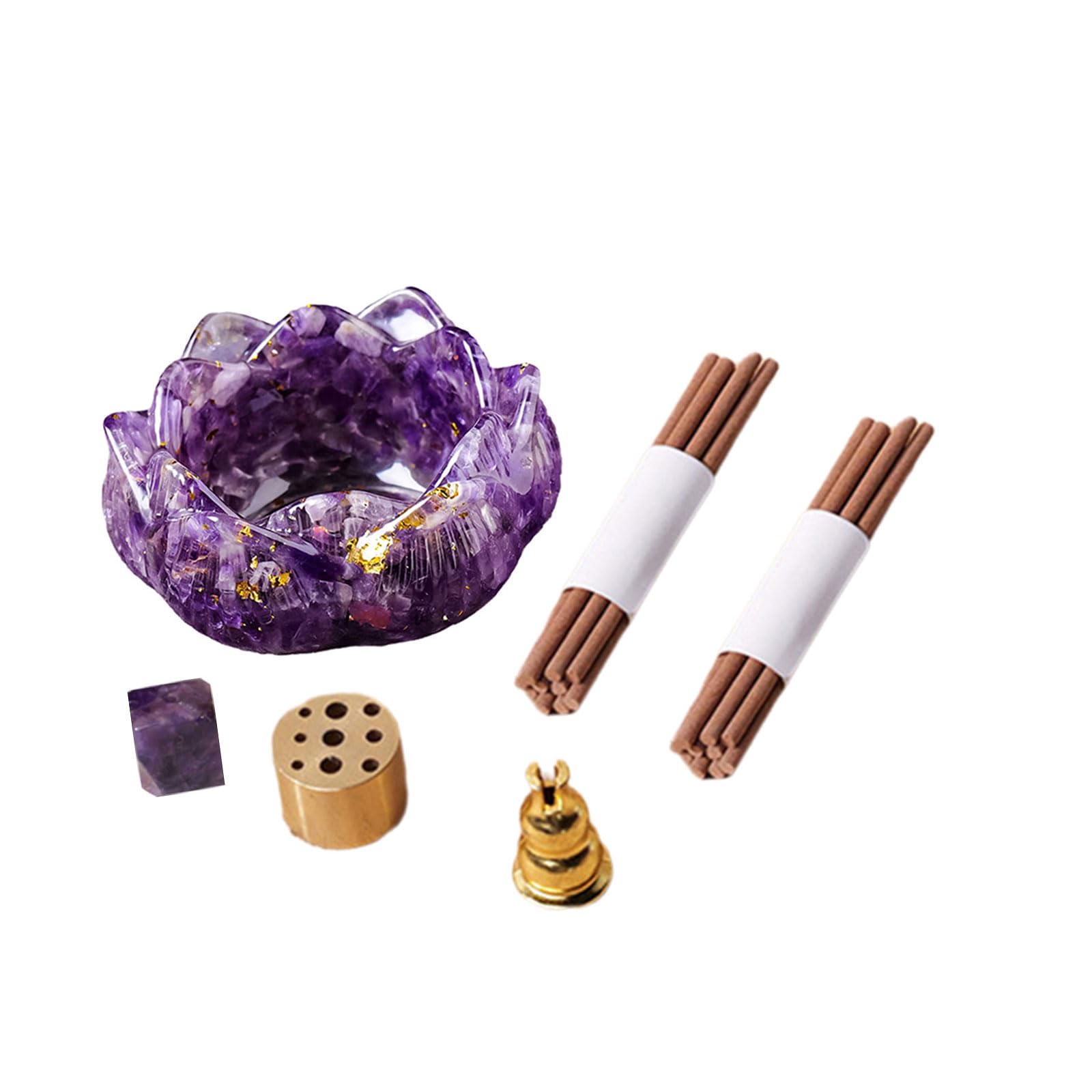 Buxuaaaa Incenses Burners with Crystal Resins Ashes Catcher Bowl and Incenses Stick for Relaxation and Home Ambiances Aromatherapies Burners