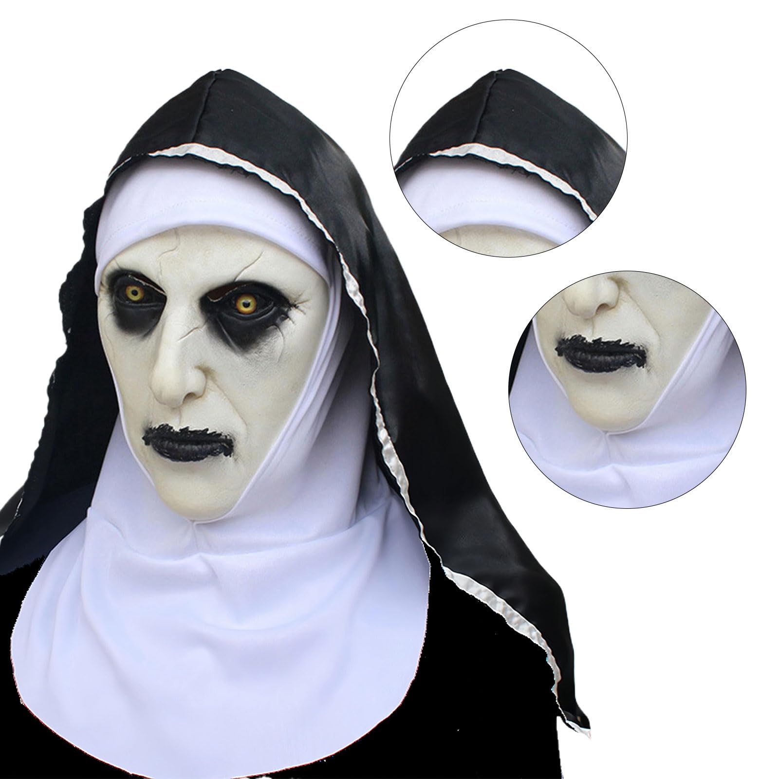 GWAWG Halloween Nun Full Head Latex Mask Ghostface Nun Mask Full Head Scary Halloween Costume For Scary Party Cosplay Unisex Adults - Image 3
