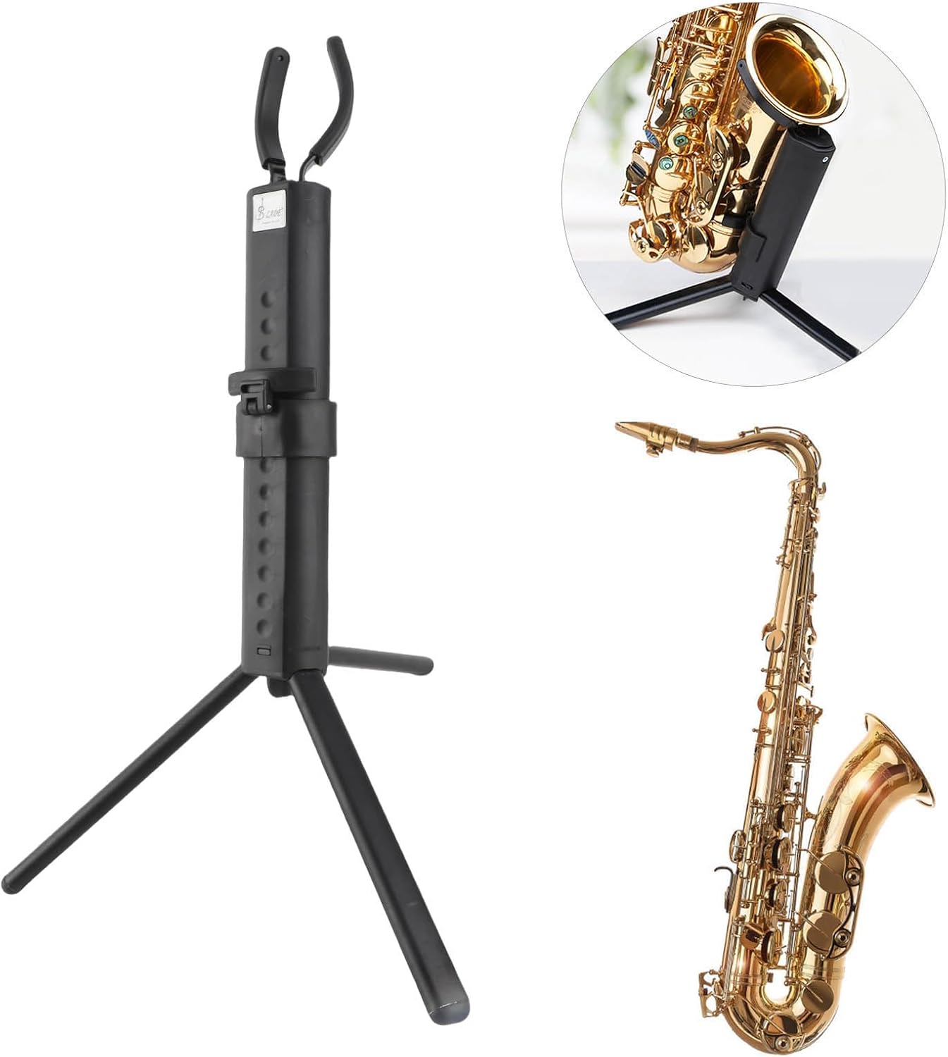 Portable Folding Saxophone Stand, Adjustable Metal Legs Tripod Display Holder with Scratch - Proof Non - Slip Design for Alto Tenor Soprano Sax Storage and Performance (Tenor/Alto Saxophone Stand)
