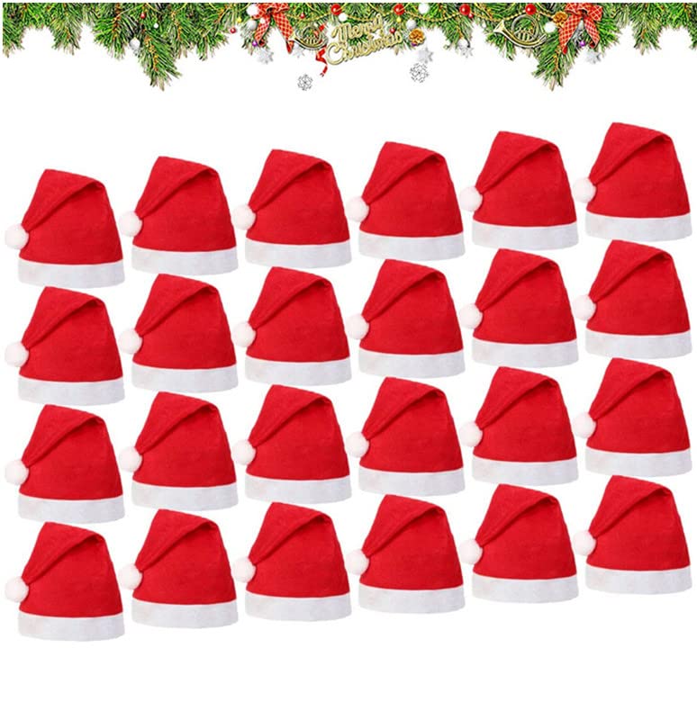 DONGQI 24 Piezas Gorro de Papá Noel, Gorro de Navidad para Adultos,Gorro de Navidad, Gorro Navideño Extra Clásico, Gorro de Papá Noel para Navidad Año Nuevo Festivo Fiesta