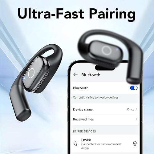 Open Ear Earbuds, Wireless Bluetooth 5.4 Ear Buds with Big Earhooks, 80H HD Stereo Sound Open Ear Headphones, Touch Control Earphones, IP7 Waterproof Earbuds for Workouts Running (Black)(Black)