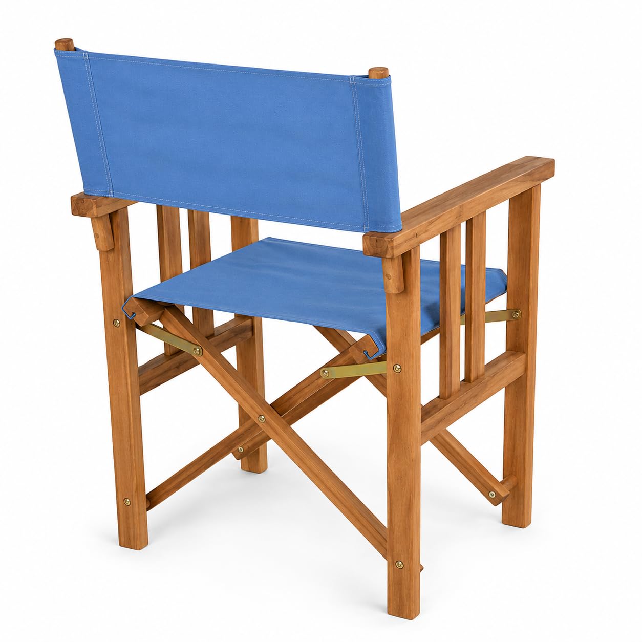 Sedia Regista Pieghevole in Legno Teak CANNES | Poltrona Outdoor con Braccioli, Salvaspazio per Giardino, Terrazza e Campeggio | 58 x 58 x 85 cm (Tela Azzurra)