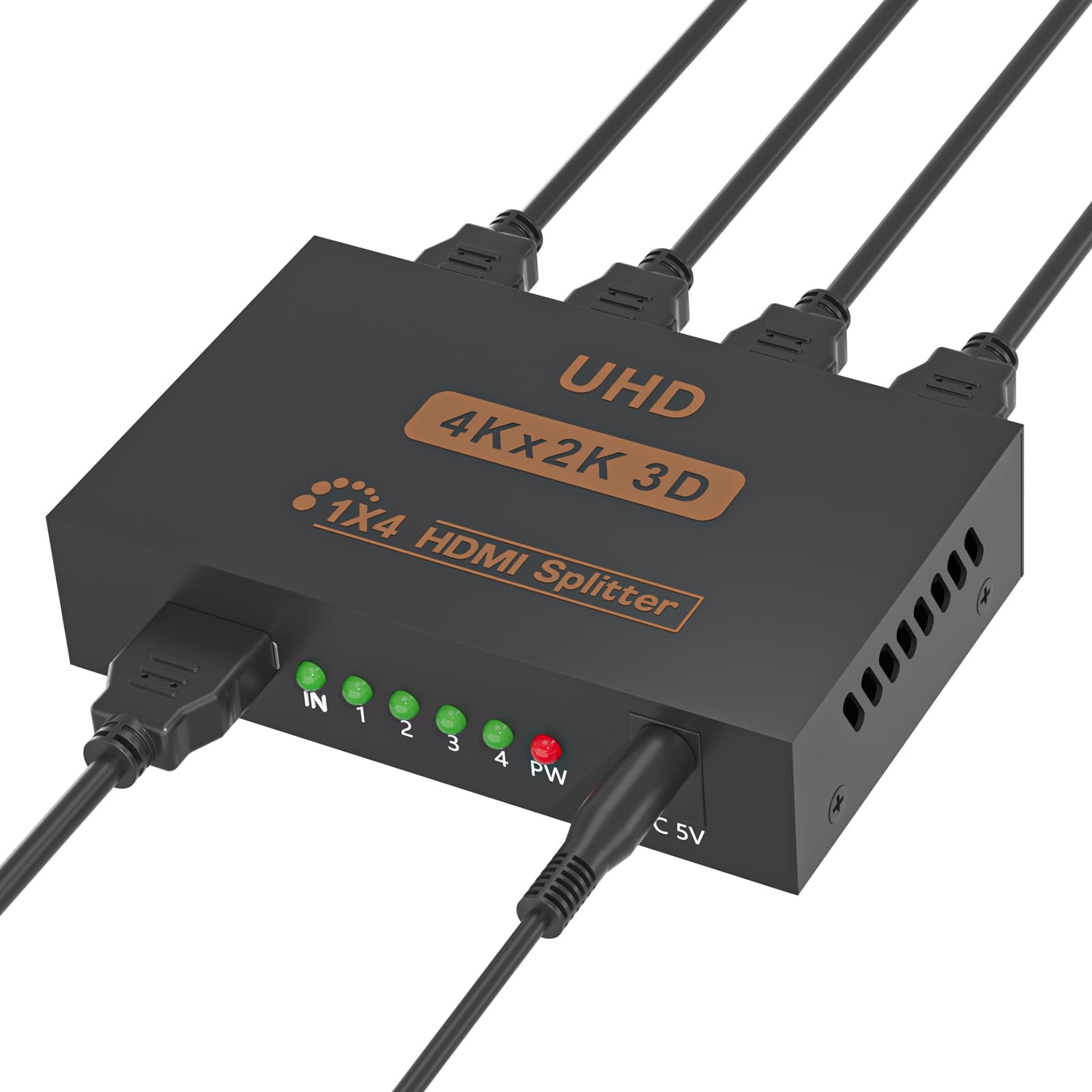 HDMI 4K Splitter HDMI Splitter 1 Entrada 4 Salidas V1.4 Powered 1x4 Puertos Caja Soporta 3D HDCP Duplicar/Espejo 4 Pantalla para Box PS4 PS3 BLU-Ray HDTV STB DVD Proyector