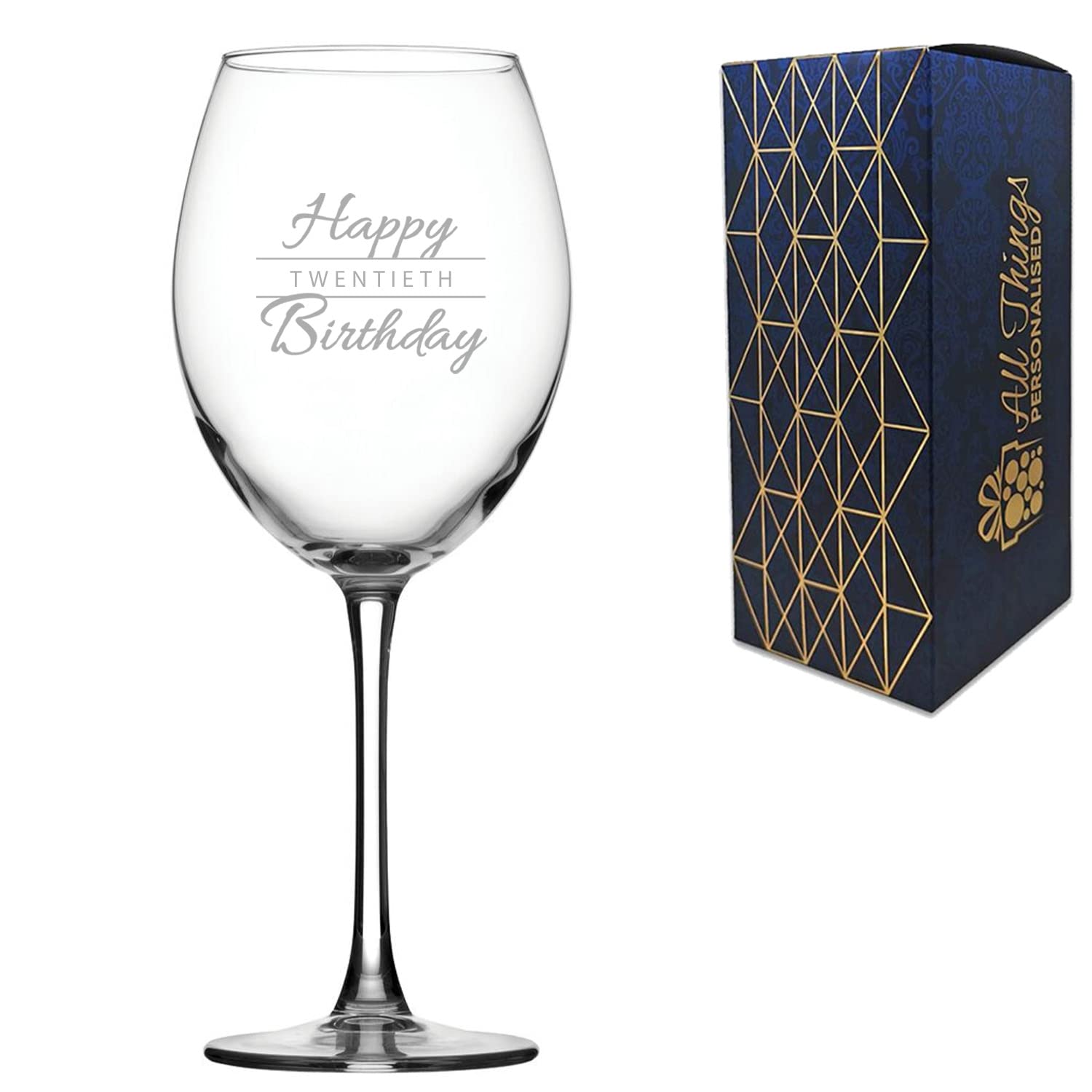 Engraved 20th Birthday Gift, Enoteca Red Wine Glass, Holds 19oz, 560ml, Gift Boxed, Happy Birthday Script Design, Gift for Him or Her, Laser Engraved in The UK