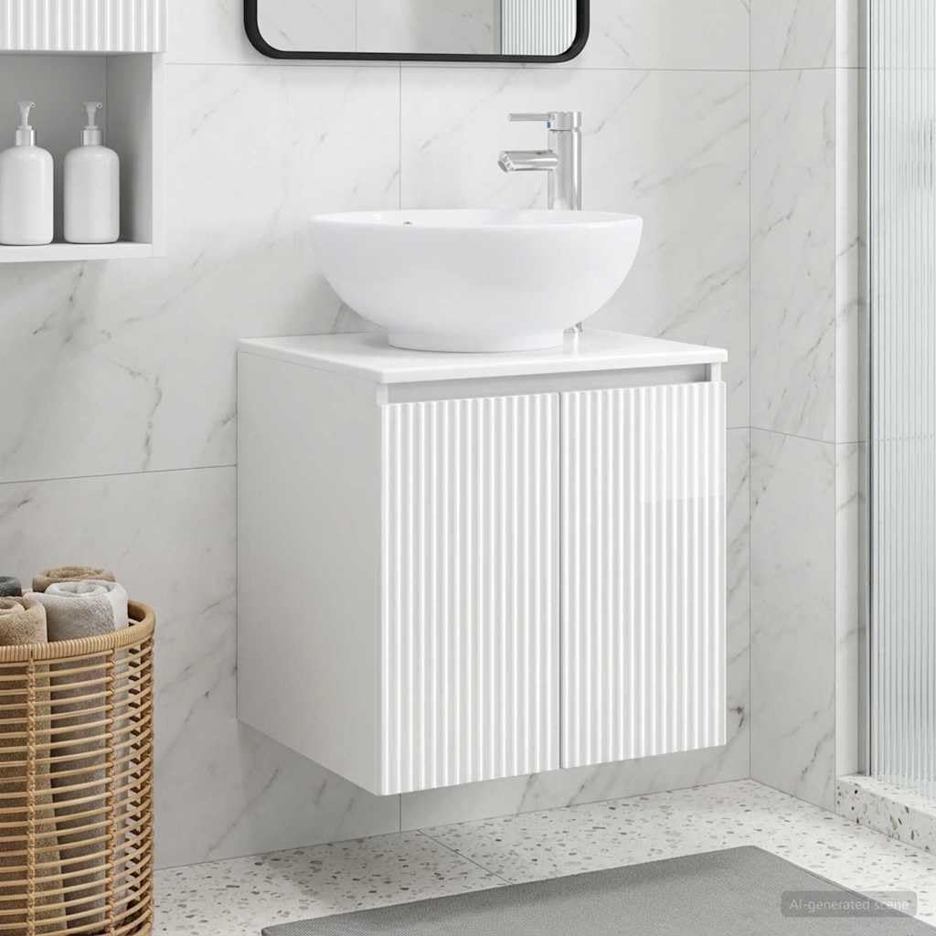 Lavabo da parete con lavabo, bianco lucido