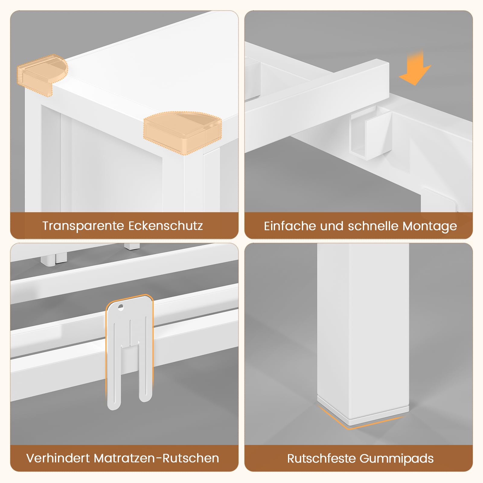 DICTAC Jugendbett 90x200 mit LED-Beleuchtung und Ladestation, Schlafsofa 90 x 200 mit stauraum-5 Staufächern und 2 Schubladen, Tagesbett Einzelbett 90x200 mit Lattenrost aus Metall, weiß LED Daybed