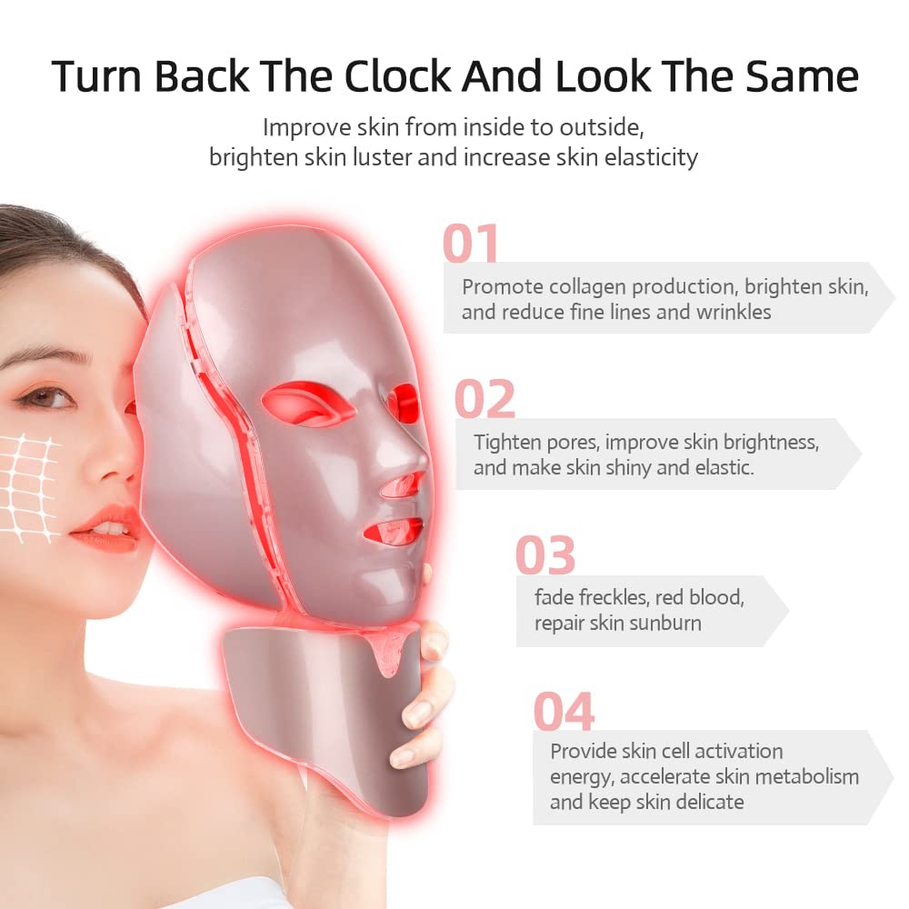 Máscara Facial LED de 7 Colores Cara Cuello Rejuvenecimiento de Fotones Máquina de Belleza Mascarilla Tonificante Antiarrugas para Reafirmar la Piel para Salón de Uso Doméstico