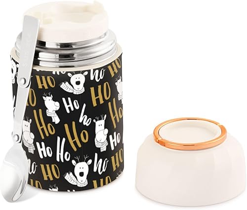 Christmas Hohoho Deer Food Jar with Spoon Stainless Steel Vacuum Insulated Food Container 17 oz Soup Thermos for Lunch