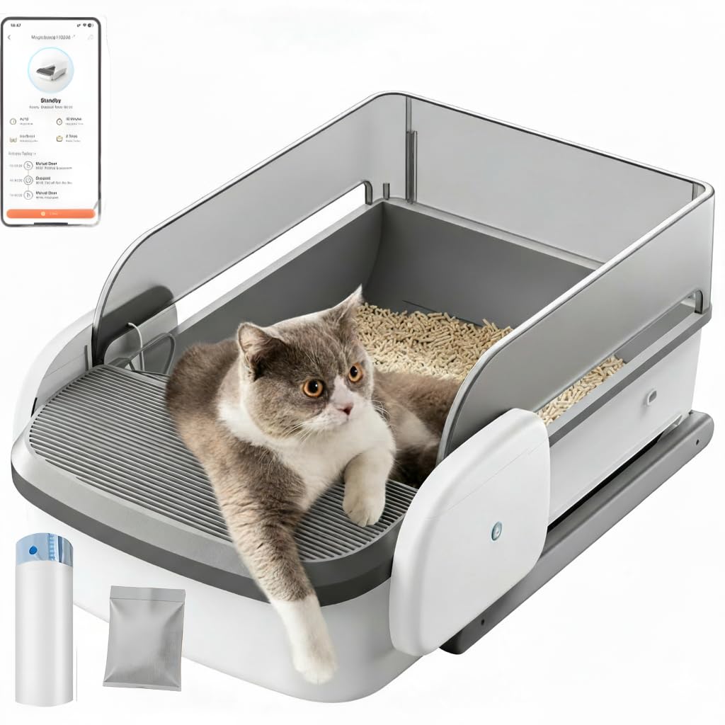 Automatic Litter Box Self Cleaning Odor Control for Cats 3LB to 50LB Large Capacity APP Control Safety Sensor Multi-Cat Use，Accessible Electric，Low-Entry Electric Litter Box