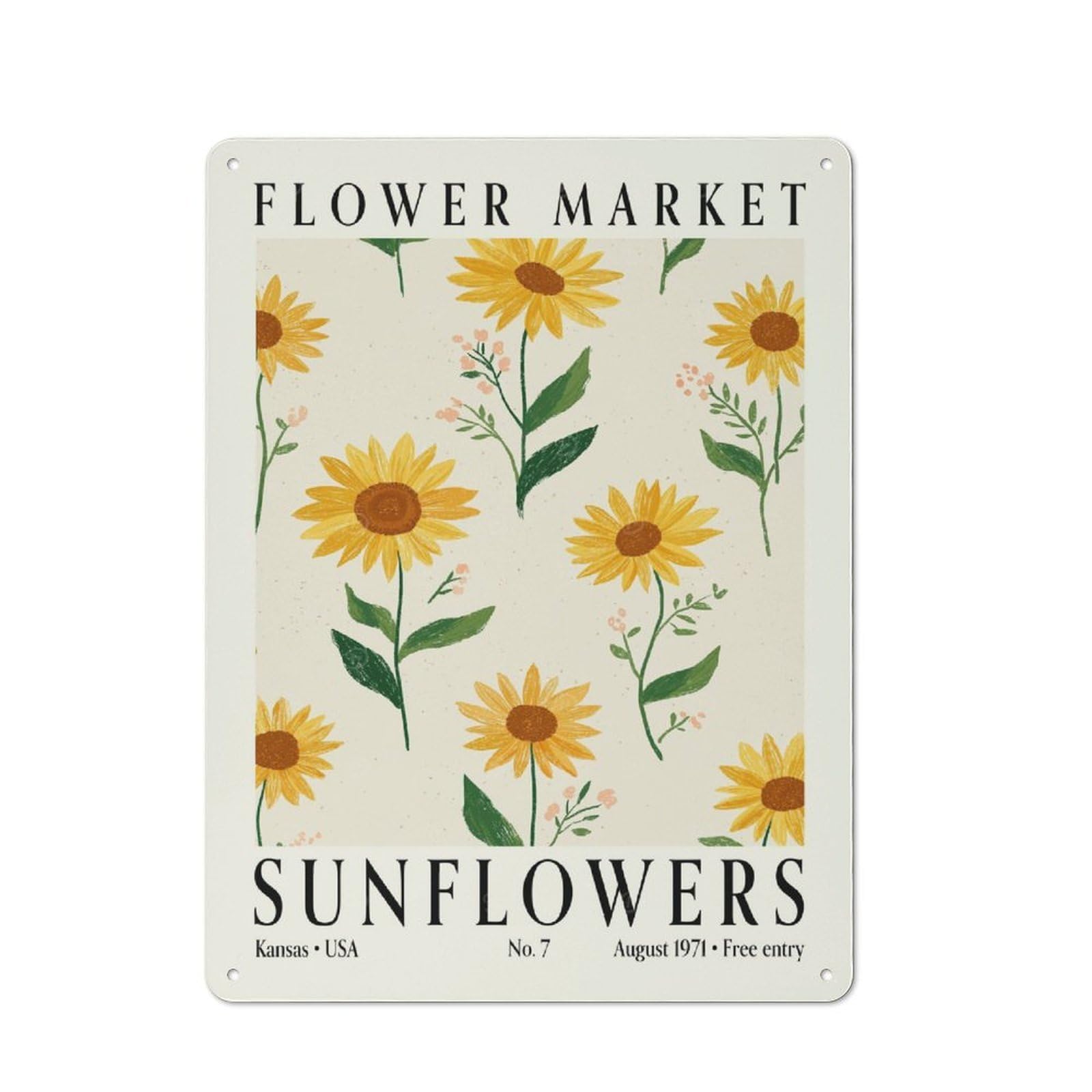 Junmoney Style-4 Flower Market Sunflowers Kansas Usa Rustic Metal Sign 40X30cm For Garden Room Or Summerhouse, For Themed Interiors In Garden Rooms And Summerhouses