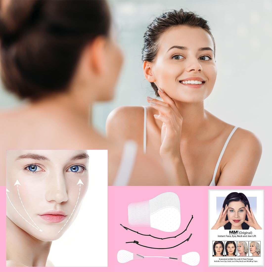 Face Lift Tape 80 Piezas Lifting Facial Parche Lifting Cuello Ojos Y Barbilla Cinta De Estiramiento Facial Banda De Estiramiento Facial En Forma De V Para La Mujer Anti-Envejecimiento