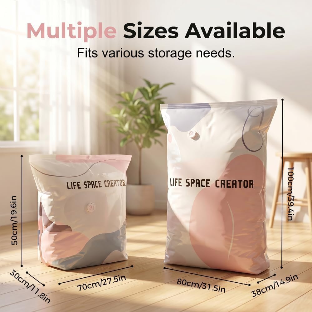 Bolsas de almacenamiento al vacío, bolsas de compresión grandes para ropa y mantas, solución portátil de ahorro de espacio (paquete de 5, 80 x 100 cm, 49,8 x 69,8 cm)