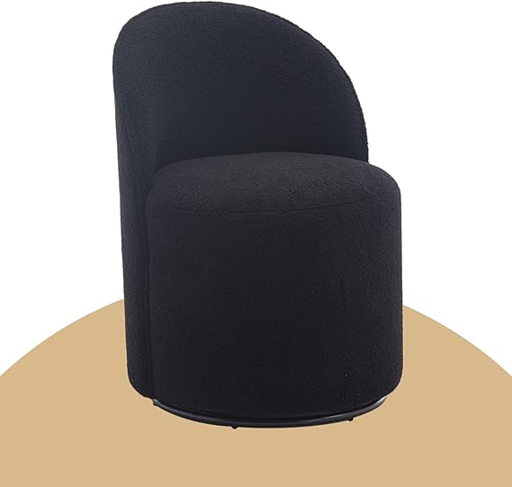 Wahson Boucle Swivel Dining Chair, Modern Upholstered Barrel Accent Chair with 360 Degree Rotation, Black Vanity Chair for Dining/Living Room, Bedroom, Makeup Room