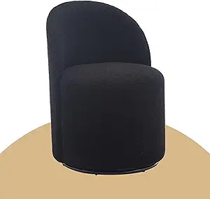 Wahson Boucle Swivel Dining Chair, Modern Upholstered Barrel Accent Chair with 360 Degree Rotation, Black Vanity Chair for Dining/Living Room, Bedroom, Makeup Room