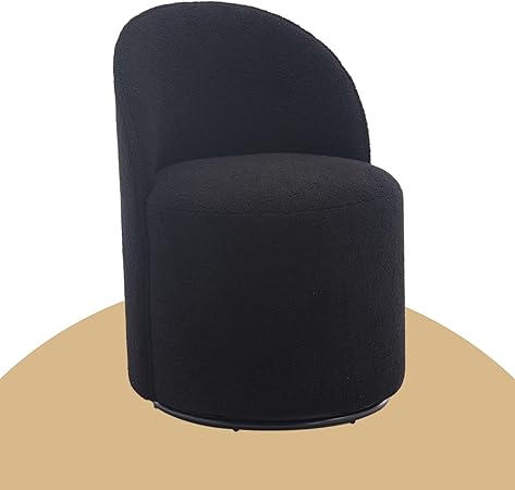 Wahson Boucle Swivel Dining Chair, Modern Upholstered Barrel Accent Chair with 360 Degree Rotation, Black Vanity Chair for Dining/Living Room, Bedroom, Makeup Room