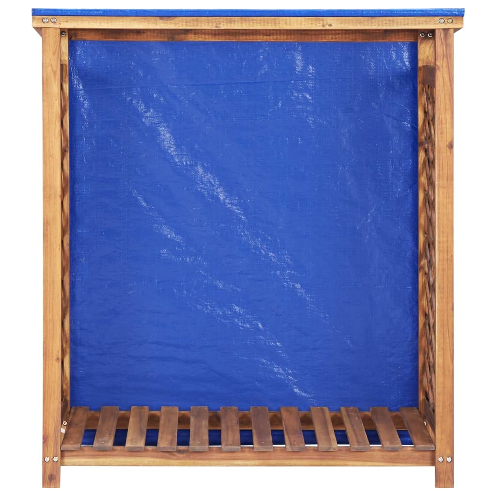 Szopa do przechowywania drewna opałowego z litego drewna akacjowego, 105 x 38 x 115 cm, trwały uchwyt na drewno z pochyłym dachem i plandeką dla wydajnego wietrzenia, brązowa