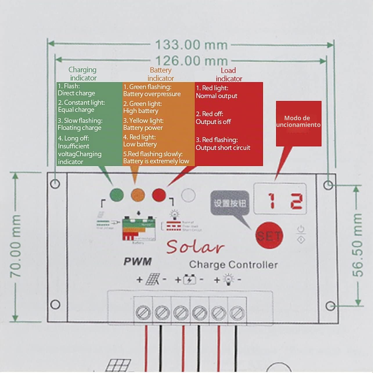Sistema de Panel Solar 60A Controlador de Carga del Panel Solar Kit de inversor Solar 1000W Maleta de Panel Solar de generación de energía Completa - Negro (80402202M1)