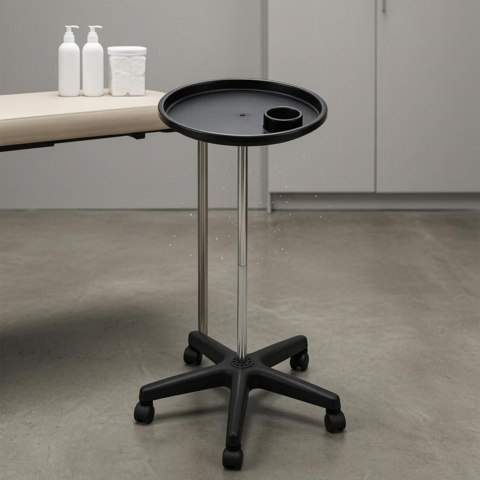 Qianly Tablettständer mit Becherhalter Rollbar Friseurwagen mit Rollen Erhöhte Tablettkanten Friseur-Tablettständer für Friseure