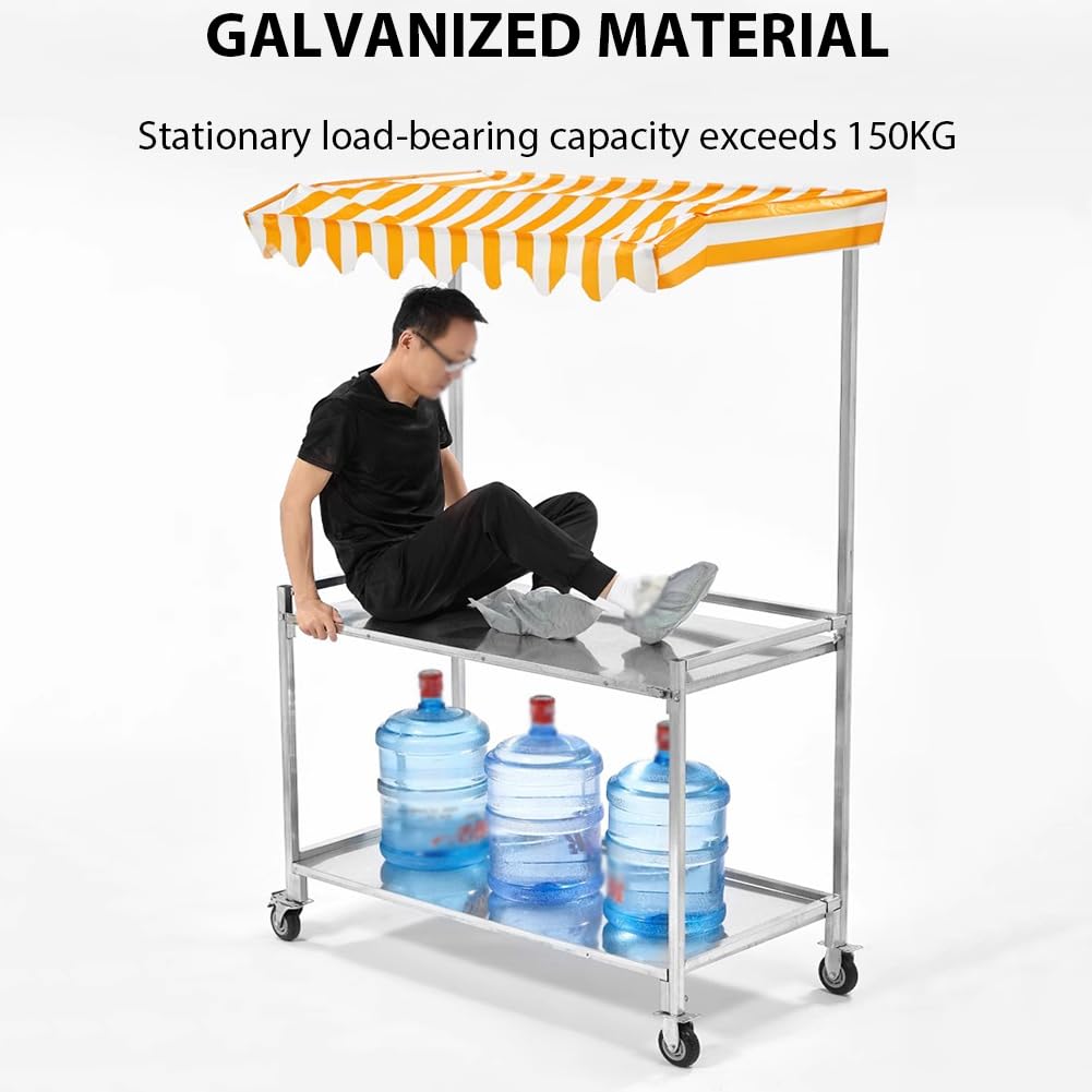 Carrello Per Venditori Ambulanti Di Cibo Da Strada Con Tettoia A Strisce, Espositore Pieghevole Per Alimenti Con Ruote Bloccabili, Carrello Per Venditori Ambulanti,S