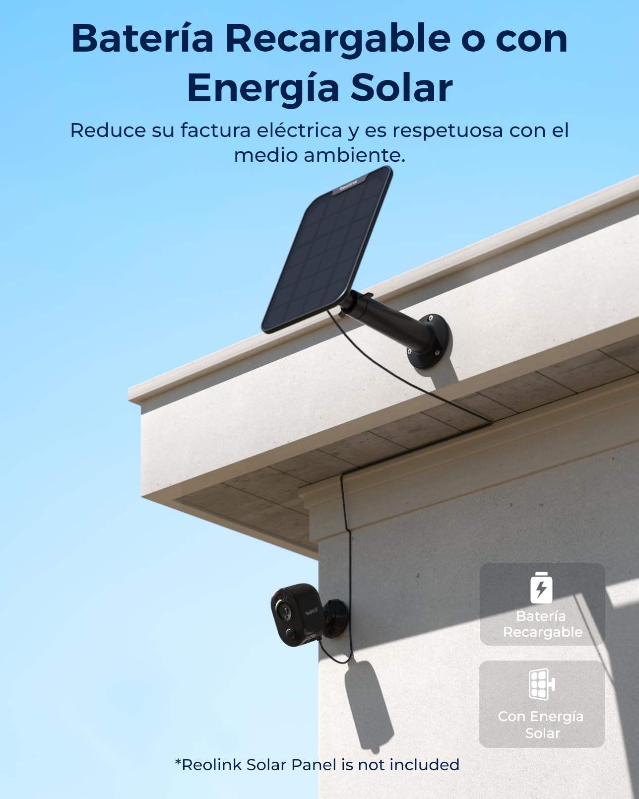 Reolink 4K Camara Vigilancia WiFi Exterior/Interior, Cámara Vigilancia | Sin Cables Bateria Solar, Visión Nocturna en Color, Detección Smart, Funciona con Cloud/Alexa, Argus 3 Ultra (Negro)