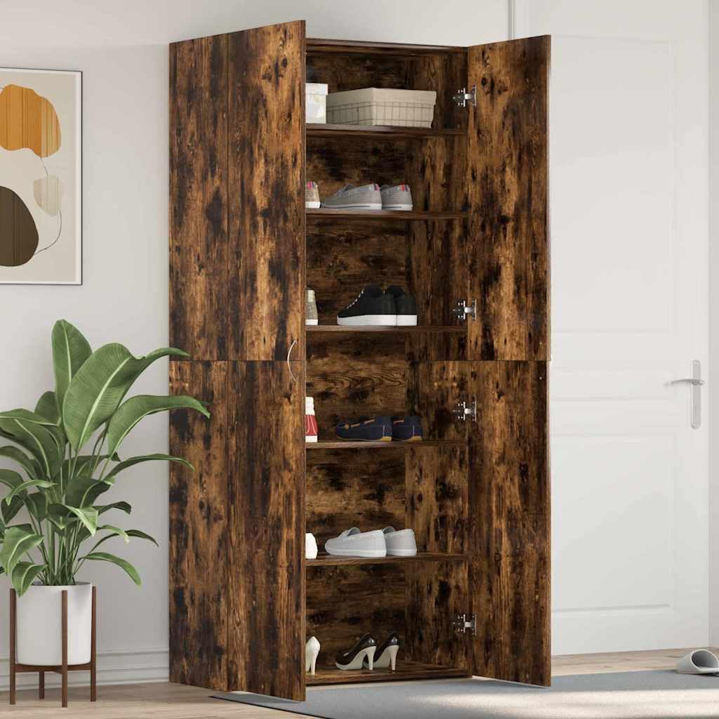 Zapatero multicolor 80 x 35,5 x 180 cm, de madera, zapatero con puertas al ras y asas en D, espacio de almacenamiento estable para zapatillas y botas, mueble de fácil cuidado