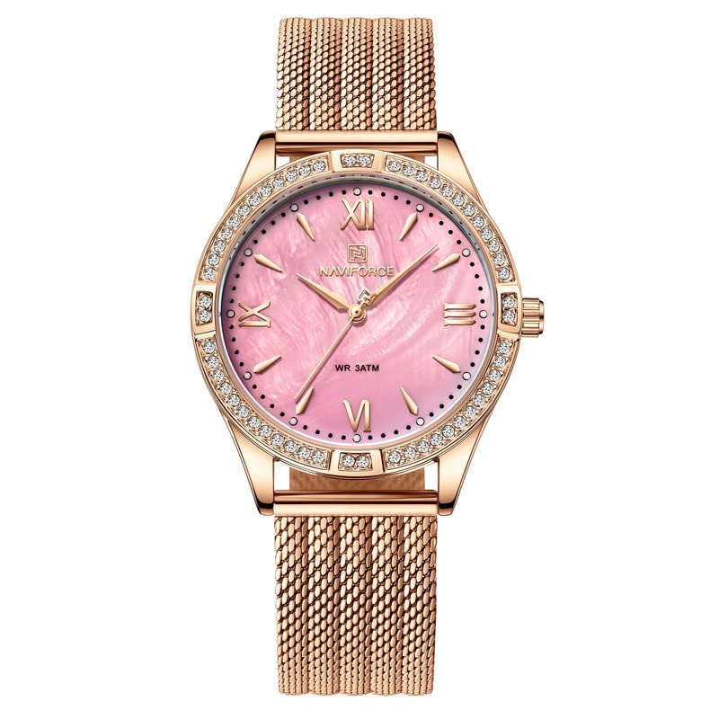 NAVIFORCE Fashion Quartz Rose Gold Diamond Mother of Pearl Dial Girl Womens Watch -NF5028 (B0BY82HLB8) Amazon Price History, Amazon Price Tracker