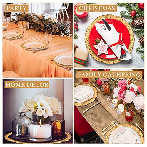 Yinder Set Of 12 Antique Gold Charger Plates 13 Inch Plastic Vintage Plate Chargers Decorative Embossed Gold Chargers Engraved Baroque Rim Elegant Tableware Decor For Dinner Table Wedding Party Events #TOP3