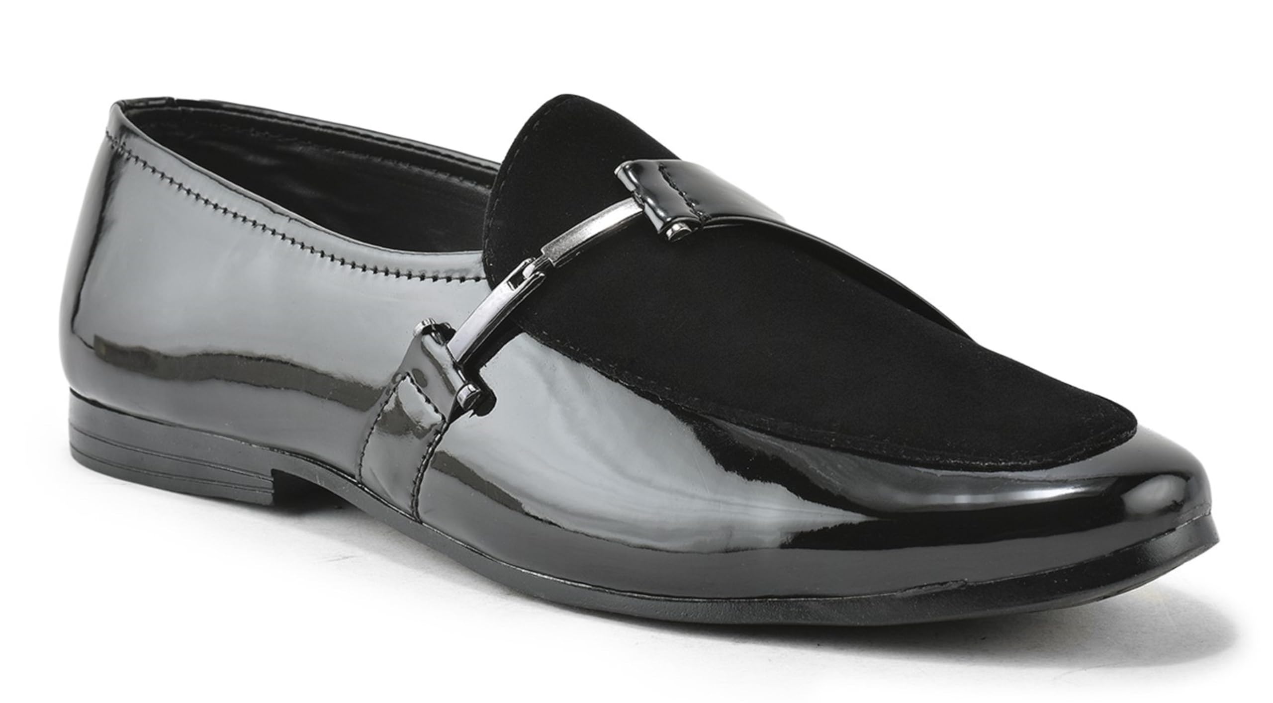 Men’s Black Velvet & Patent Leather Loafers | Luxury Slip-On Formal Shoes with Metal Bit | Stylish Party & Wedding Footwear for Men | Complimentary Shoe Bag,Shoe Horn & Shine Kit-image-25