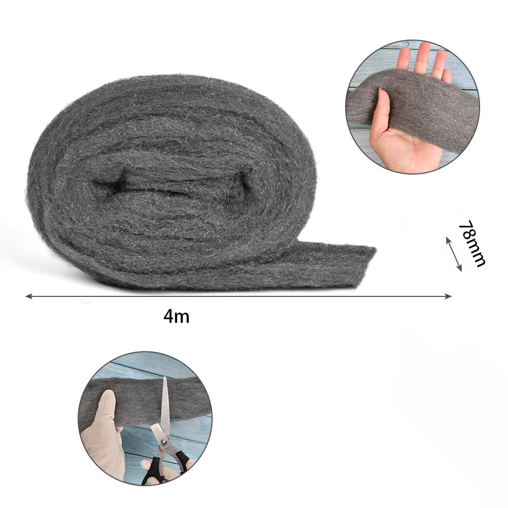 Laine D'acier Anti Rongeur 0000, 3 Rouleaux Anti-Souris Laine de Verre, Paille de Fer pour Sceller les Interstices, Nettoyage, Polissage Laine D'acier Anti Rongeur 0000, 3 Rouleaux Anti-Souris Laine de Verre, Paille de Fer pour Sceller les Interstices, Nettoyage, Polissage