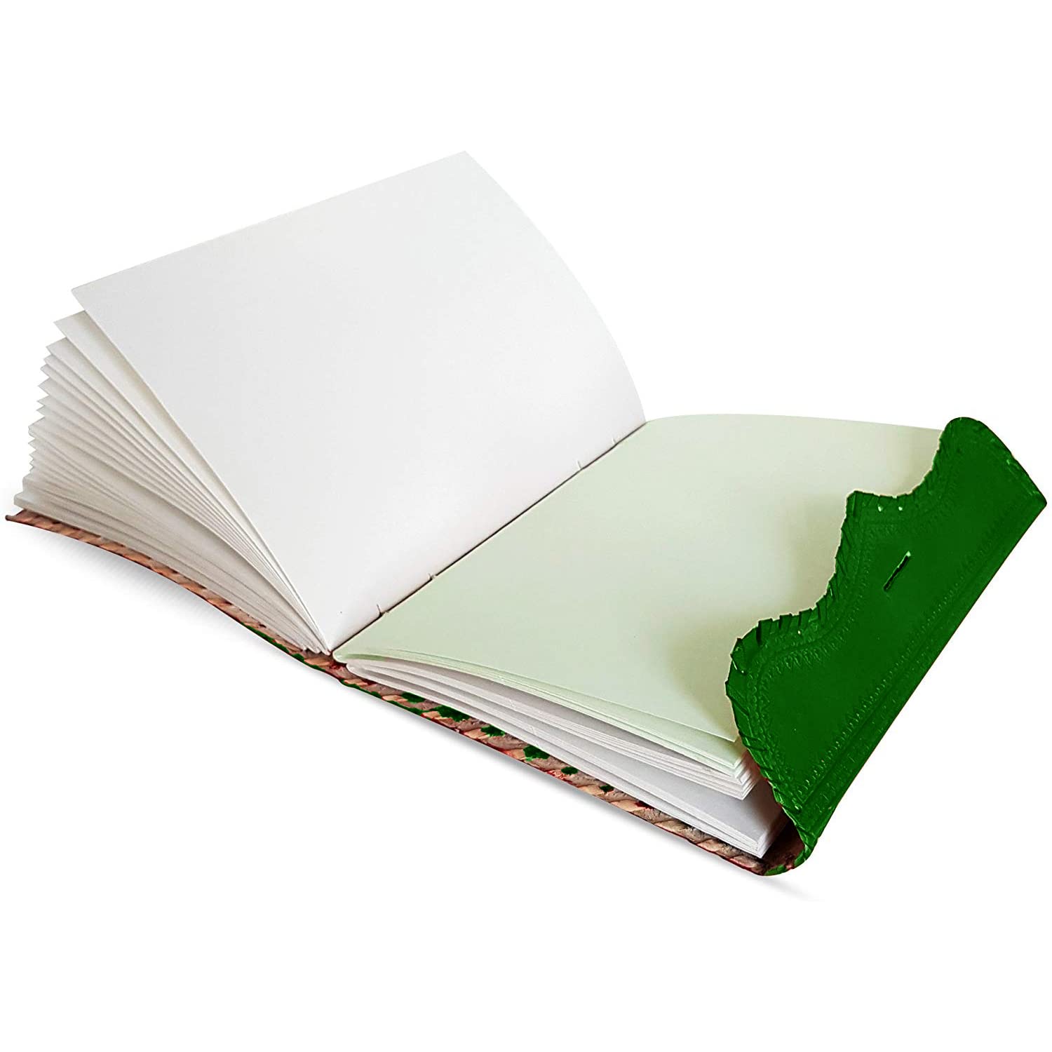 Jaald 25 cm Libreta Notas Cuaderno Hojas Diario Album Hecho a Mano con Cubierta de Cuero y Cerradura Llave Candado - Verde