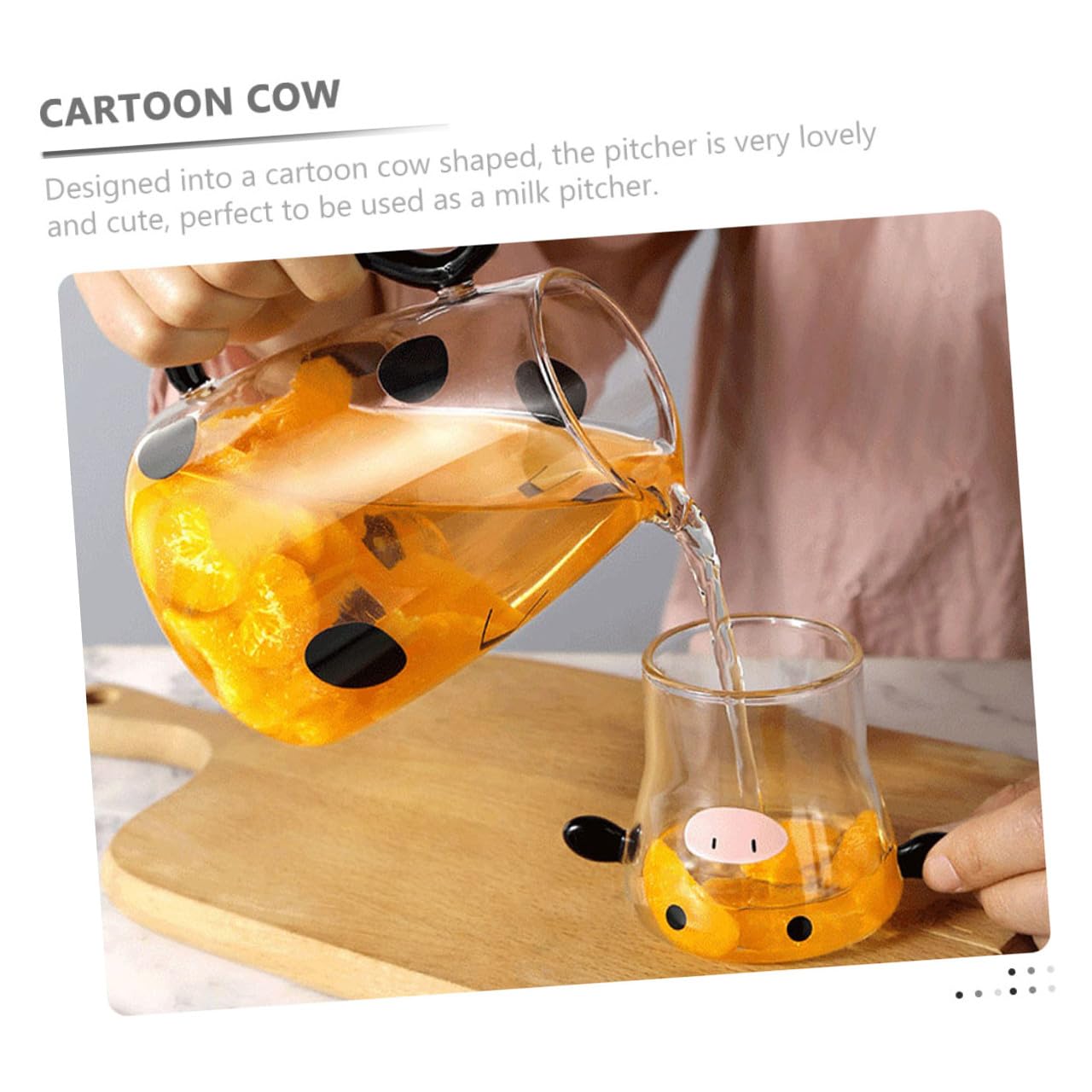 Kreative Cartoon Kuh Glaskaraffe Hitzebeständig Klarer Glas Wasserkrug mit Becher Set Multifunktionaler Kaltes Wasser Spender für Tee Milch Saft und Getränke