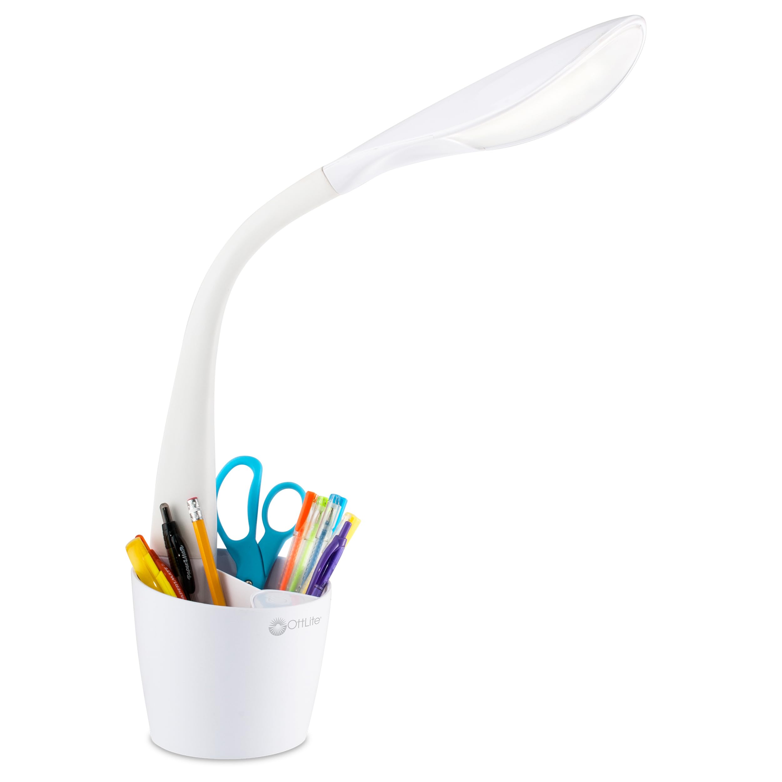 OttLite LED Desk Lamp Space Organizer with Flexible Neck Height - 4 Brightness Settings with Touch Activated Controls, Energy-Efficient Natural Daylight LEDs for Home Office, Desk, & Dorms