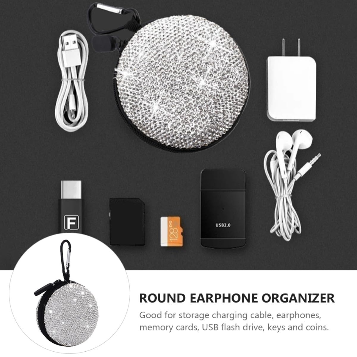 Toddmomy Custodia per Auricolari Wireless Strass, Resistente e Antiurto in Materiale Eva, Borsa Porta Cuffie Tonda Chiusura Lampo per Protezione e Trasporto Sicuro