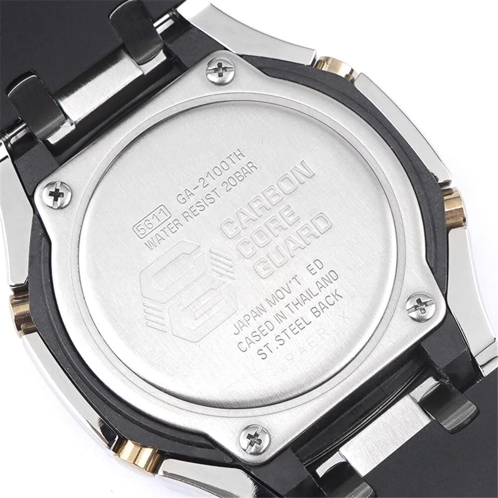 SAAWEE Correa de goma de 3ª generación con bisel de acero inoxidable para GA-2100 GA-2110 correa de reloj GA2100 adaptador de caja de metal