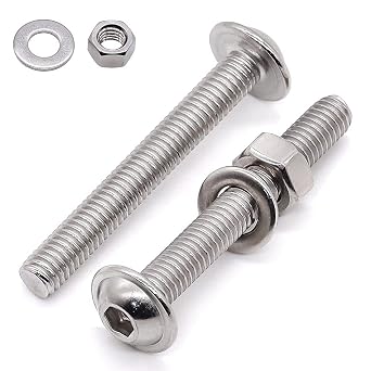 Glvaner 10 Sets M8-1.25 x 40mm Flanged Washer Button Head Socket Cap Screws & Hex Nuts & Flat Washers, 18/8 Stainless Steel 304, Fully Threaded, Machine Coarse Thread, No Coating, Plain Finish