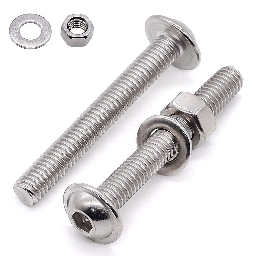 Glvaner (20 Sets) M6-1.0 x 50mm Flanged Washer Button Head Socket Cap Screws & Hex Nuts & Flat Washers, 18/8 Stainless Steel 304, Fully Threaded,
