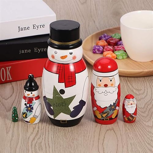 Miniatura 6 de 5 muñecas anidables de Papá Noel, muñeco de nieve, Matryoshka, muñecos de anidación para niños y adultos, figuras hechas a mano de madera, muñecas