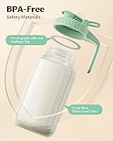 Vista 2 de Jarra de leche materna de vidrio de 64 onzas con tapa y boquilla de vertido, recipiente de almacenamiento de leche materna hermética de 2 cuartos