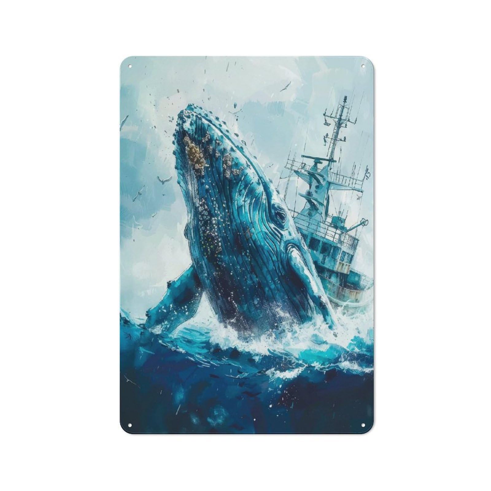 Junmoney Whale Breaching Ship Cafe Style Vintage Metal Sign 30X20cm, Restaurant Wall Art For Tea Room, Shop Wall Or Breakfast Area