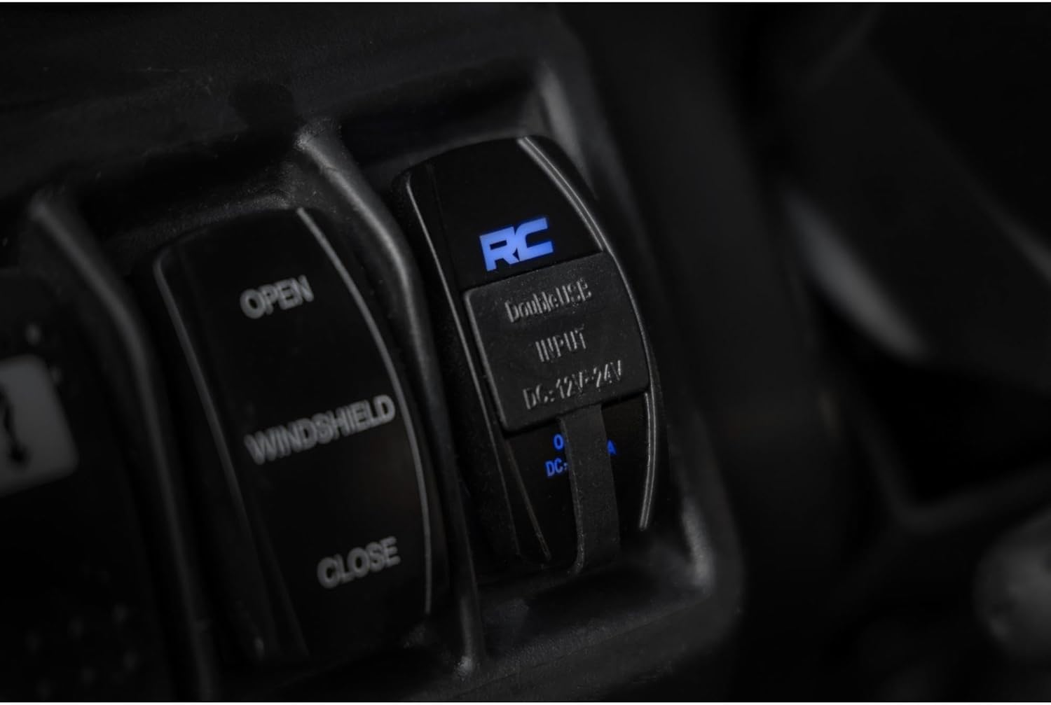 Rough Country USB Switch Insert, 2"x1" with Logo - Blue Back Light