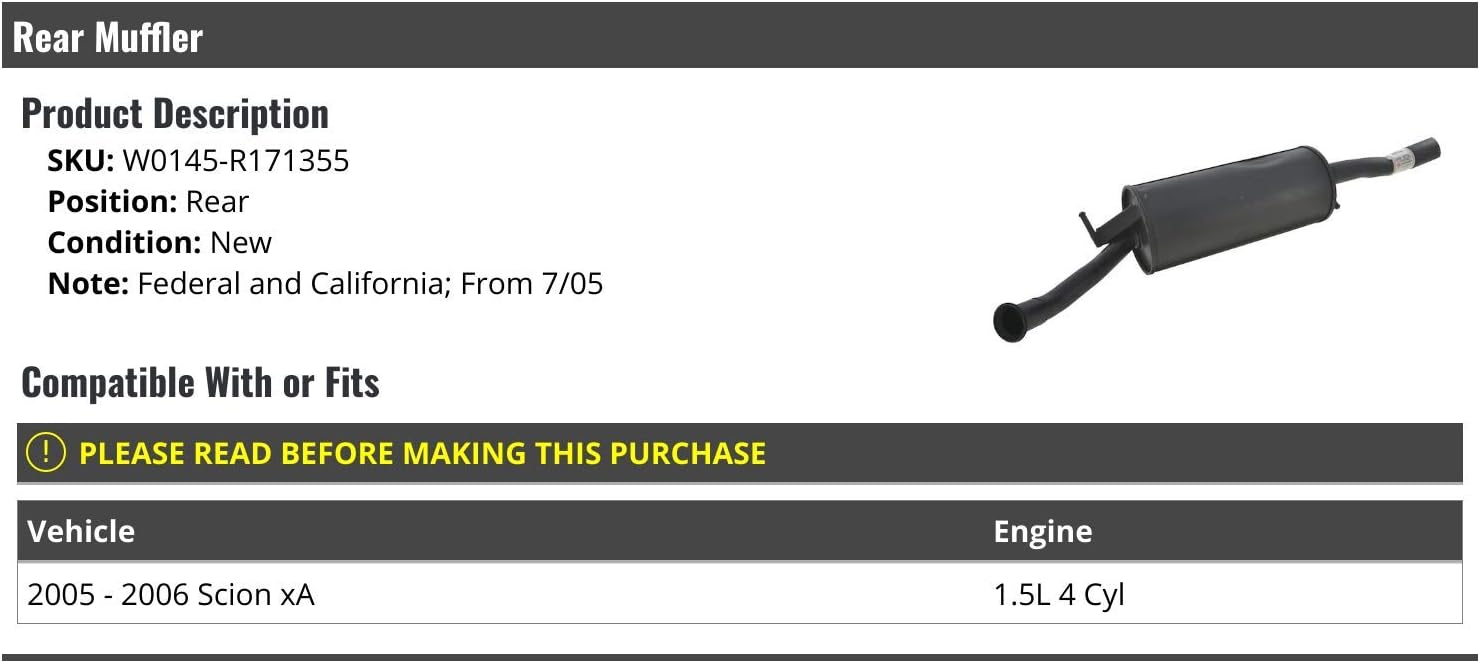 Rear Muffler - Compatible with 2005-2006 Scion xA 1.5L 4-Cylinder (from 7/2005)