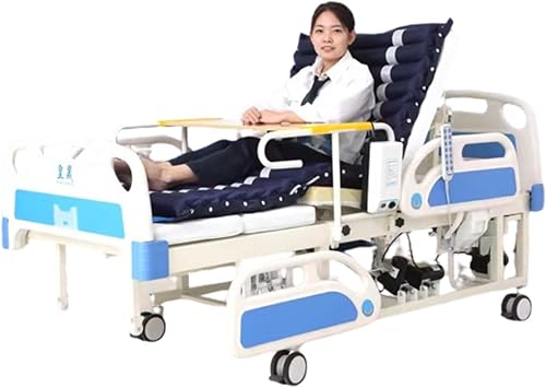 Electric Nursing Bed, Multifunctional Lifting Bed with Flashlight and Dual-use, with Silent Motor and Breathable Mattress E