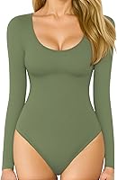 Vista 65 de MANGOPOP Long Short Sleeve Bodysuits for Women Scoop Neck Ribbed Body Suit Stretchy Basic T Shirt Tops