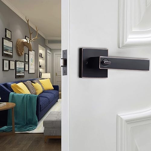 Miniatura 4 de Palancas de entrada resistentes, manija cuadrada de puertamanija de puerta para cama o baño en acabado de bronce aceitado, pestillo ajustable que se