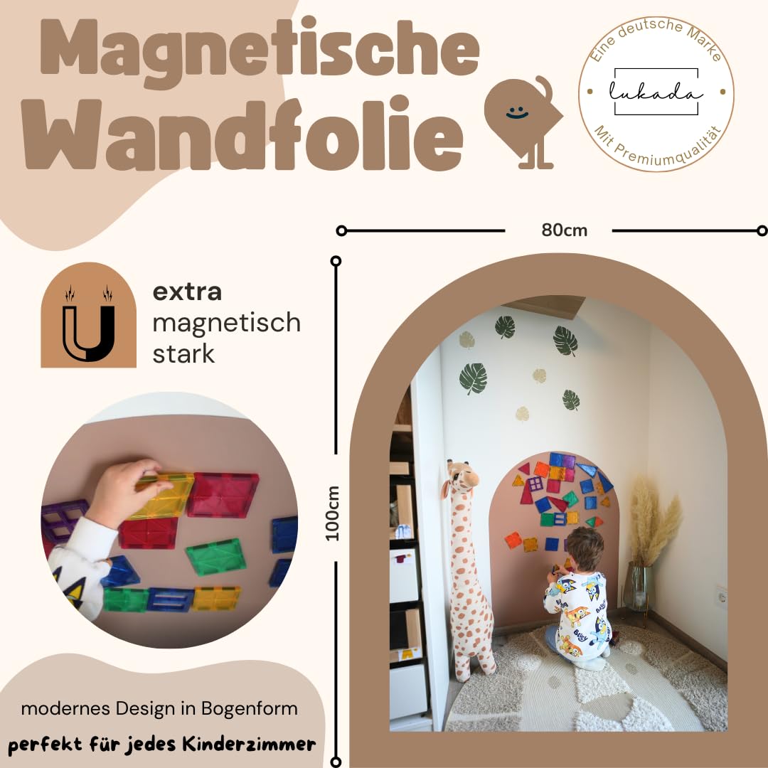 Lukada Folia magnetyczna, samoprzylepna folia tablicowa, 80 x 100 cm, okrągły, łuk ścienny, do pisania i zmywalna, tablica magnetyczna dla dzieci, na magnesy, do pokoju dziecięcego (beżowa)
